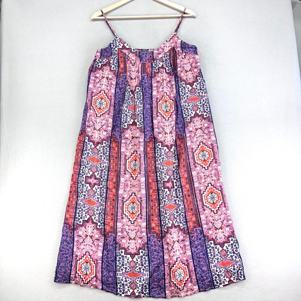 Lucky Brand Midi Dress Womens M Pink Boho‎ Western V-Neck Wedding Vacation